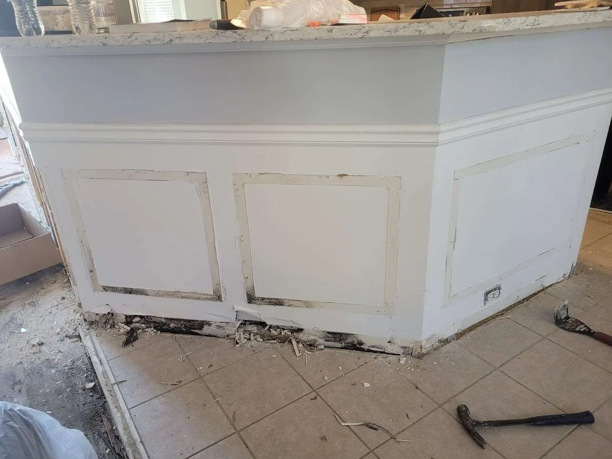 Water damage and mold on kitchen during Sewage Cleanup & Sanitation in Luling